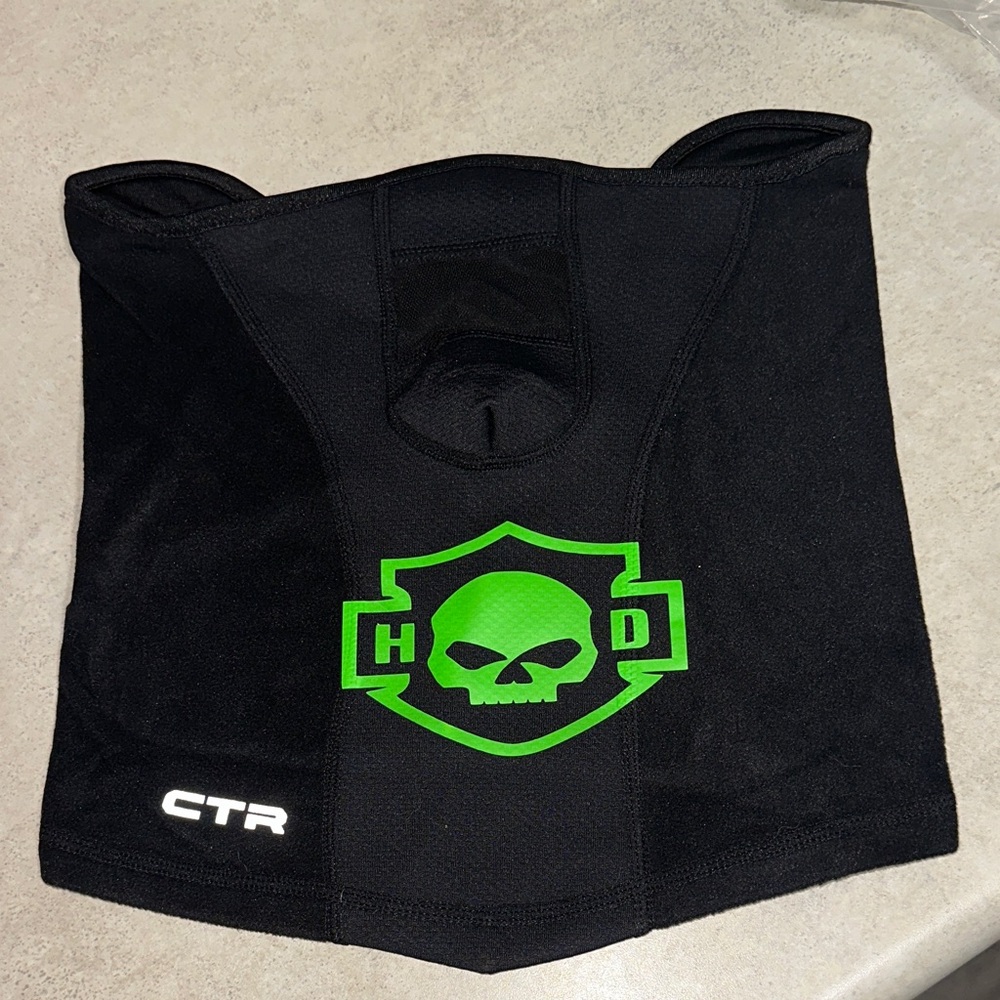 Black Neck Gaiter with Green Skull Logo
